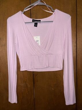 Streetwear Society Pastel Lilac Wrap-Front Long Sleeve Crop Top